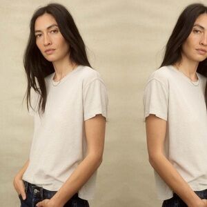 buck mason women’s oyster beige gray slub easy crew tee t shirt